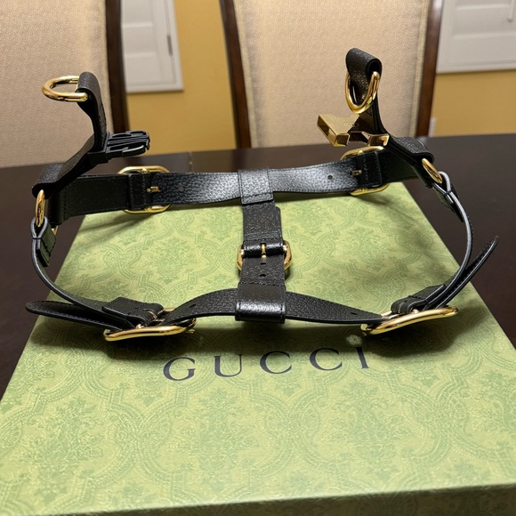 New Authentic Gucci GG Logo Leather Dog Harness - Picture 9 of 12